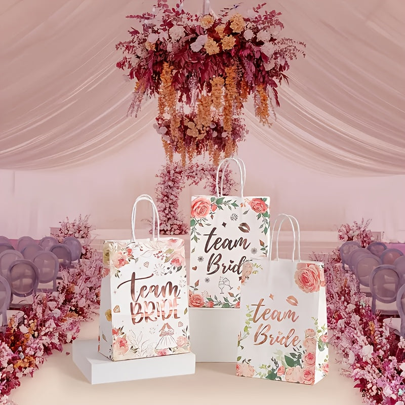 12-Pack Team Bride Hen Party Gift Bags – Elegant Floral Bridal Rose Gold Foil Party Favor Bags