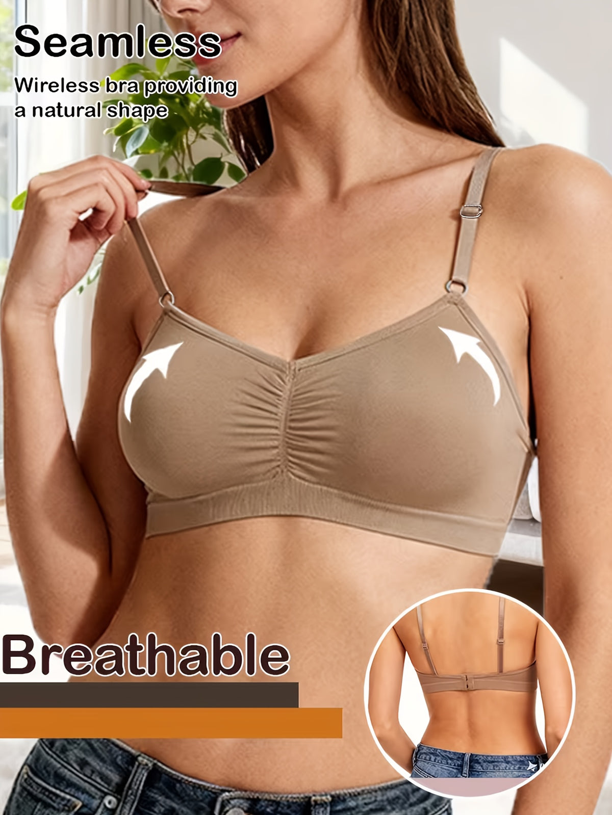 3-Pack Everyday Wireless Contour Bra Set Seamless Ruched Comfort Bralette