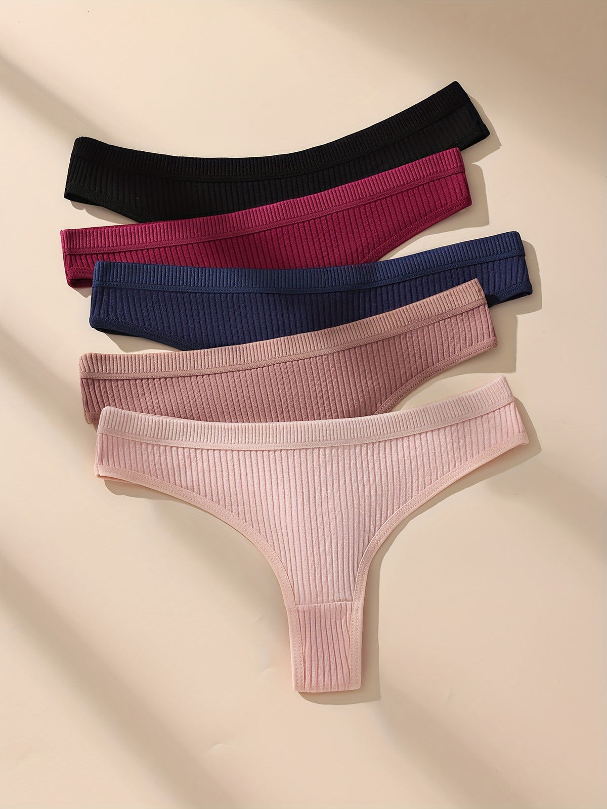 Premium Ribbed Seamless Thong Set (5-Pack) – High-Cut Stretch Comfort