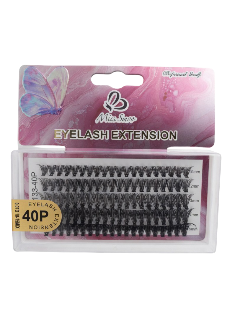 Miss Smoo Professional 40P Cluster Eyelash Extensions – Mixed Length (10mm-15mm)