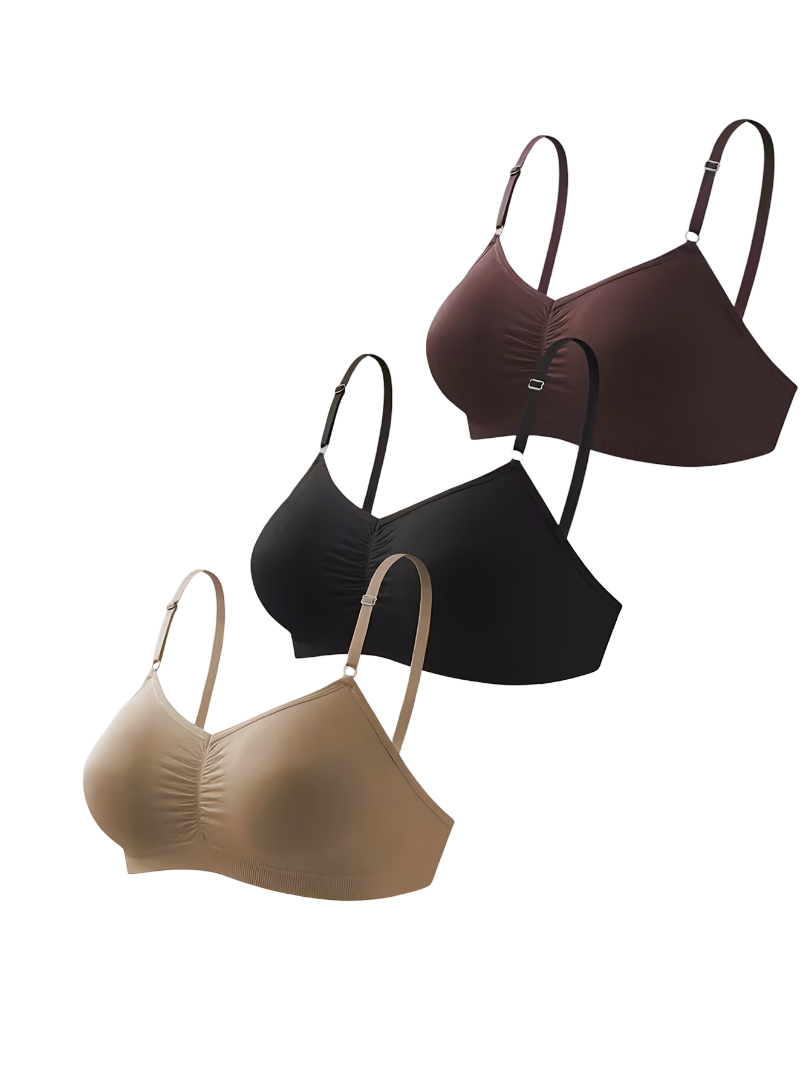 3-Pack Everyday Wireless Contour Bra Set Seamless Ruched Comfort Bralette