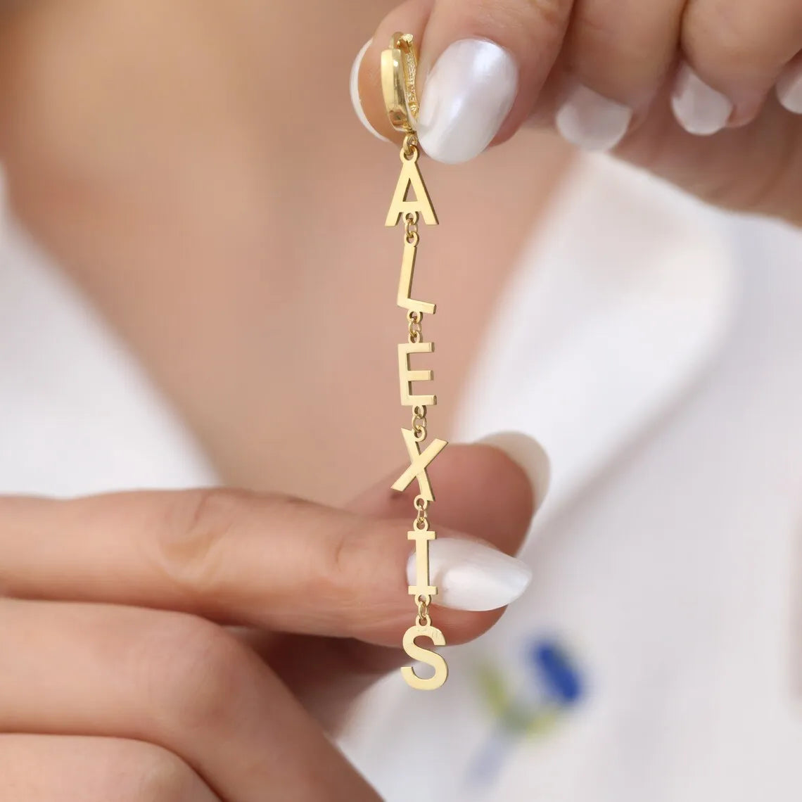 Custom Name Drop Earrings – Personalized Gold Plated Stainless Steel Initial Chain Earrings