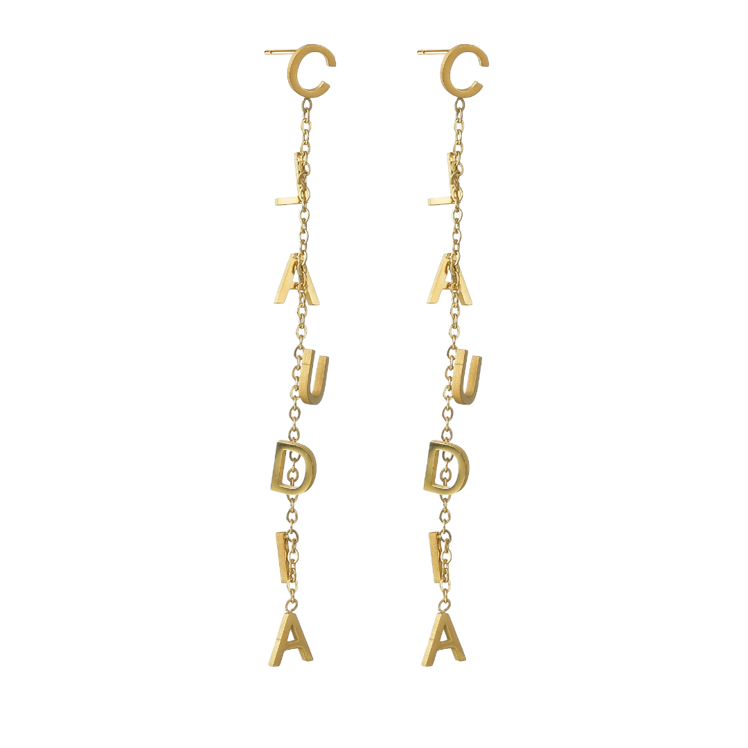 Custom Name Drop Earrings – Personalized Gold Plated Stainless Steel Initial Chain Earrings