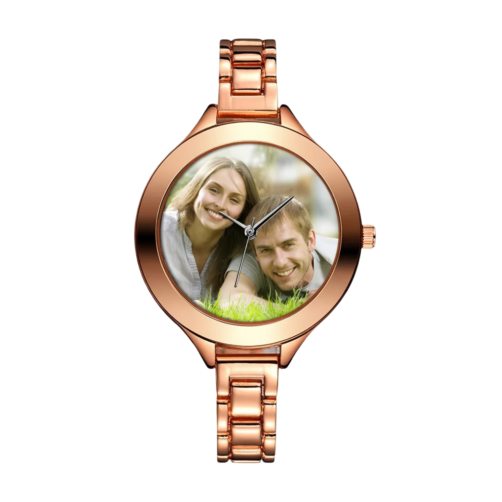 Custom Photo Women's Quartz Watch – Personalized Rose Gold Link Bracelet Wristwatch