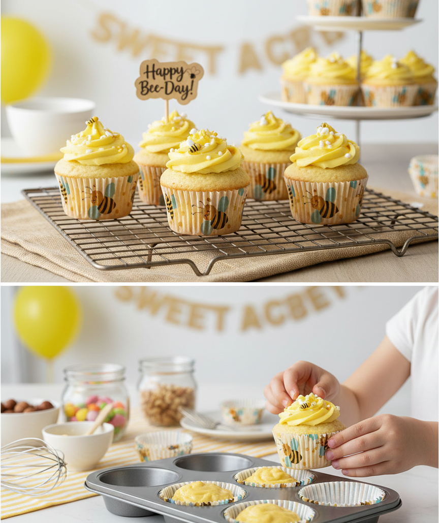 100-Piece Bumble Bee Print Cupcake & Cake Paper Baking Cups