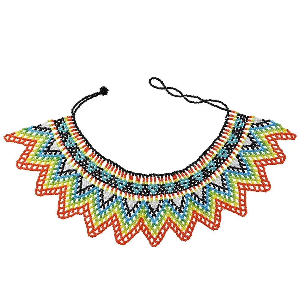 Handcrafted African Beaded Collar Necklace – Vibrant Traditional Zulu Inspired Statement Choker