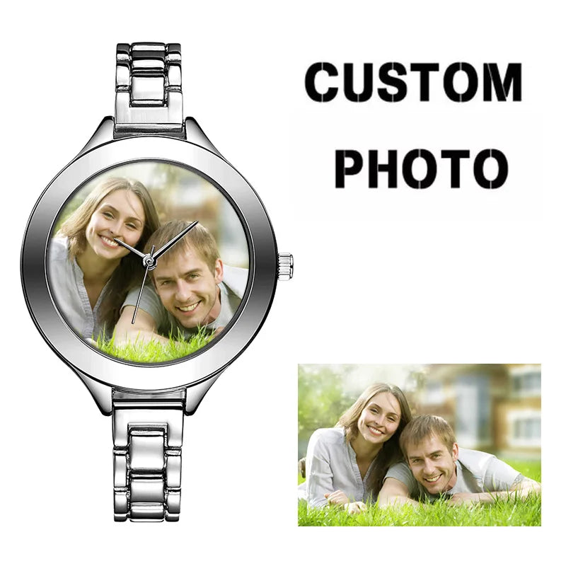 Custom Photo Women's Quartz Watch – Personalized Rose Gold Link Bracelet Wristwatch