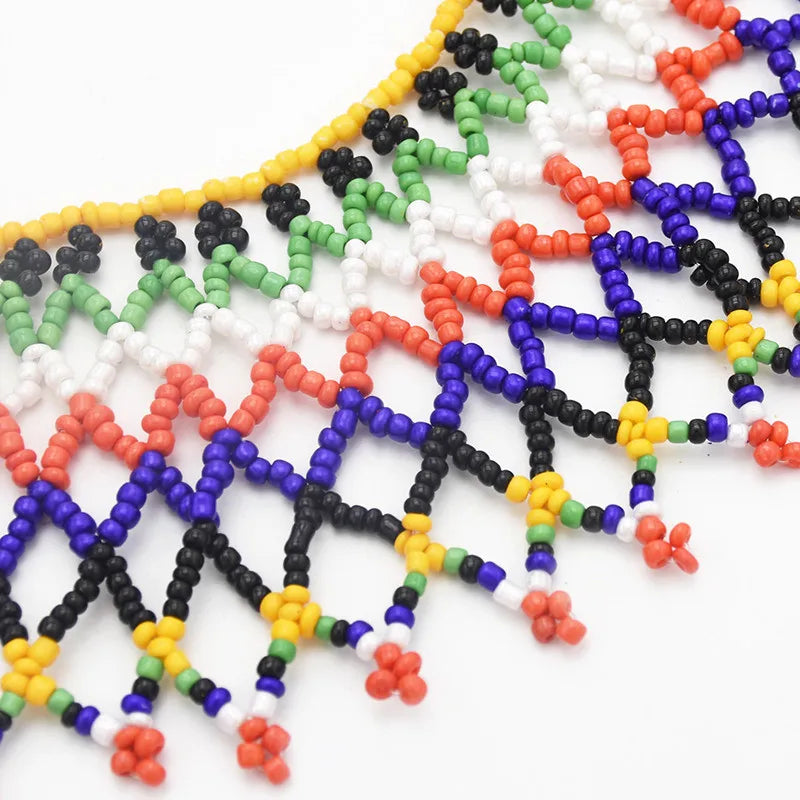 Handcrafted African Beaded Collar Necklace – Vibrant Traditional Zulu Inspired Statement Choker