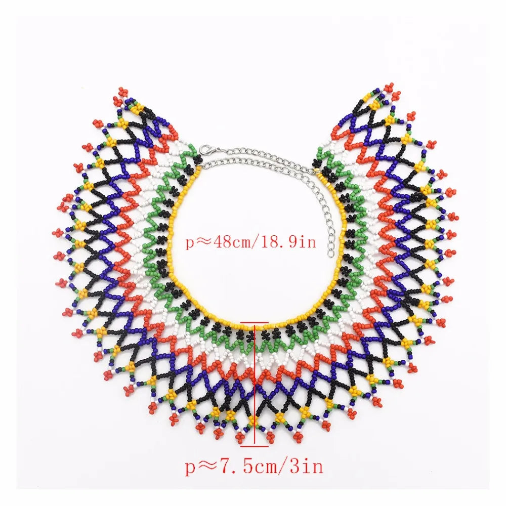 Handcrafted African Beaded Collar Necklace – Vibrant Traditional Zulu Inspired Statement Choker