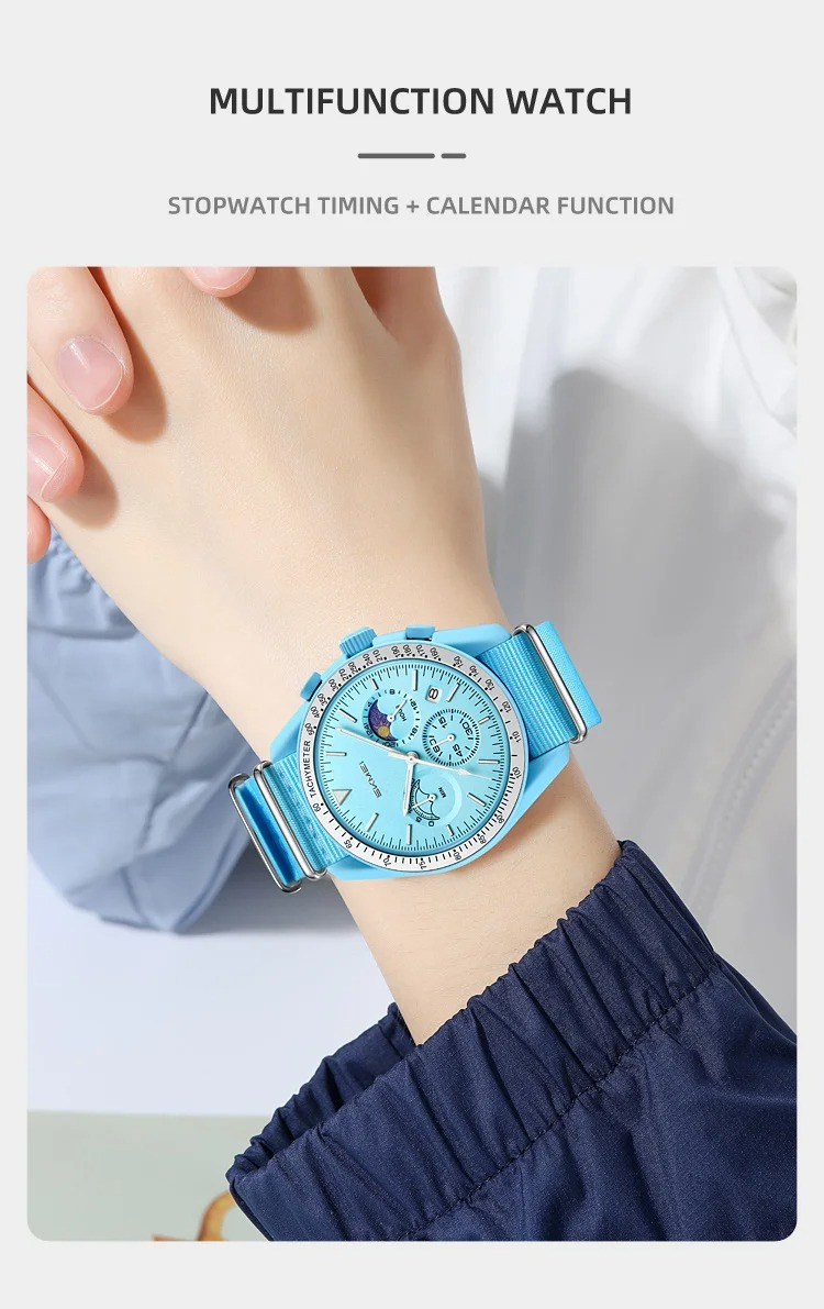 SKMEI Women's Sports Chronograph Watch with Pink NATO Nylon Strap & Moon Phase Dial