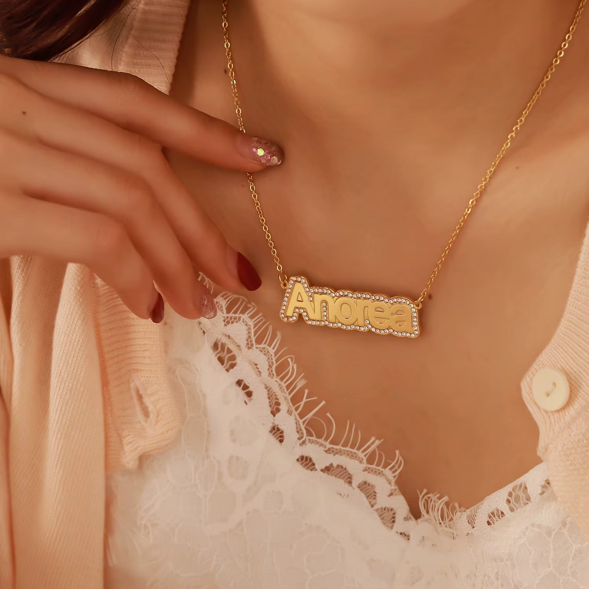 Personalized Crystal Nameplate Necklace