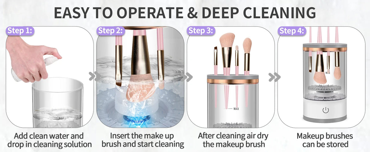 Electric Makeup Brush Cleaner & Dryer Machine – Automatic Sonic Vibration Cleaning Device with USB Charging & Multi-Brush Holder