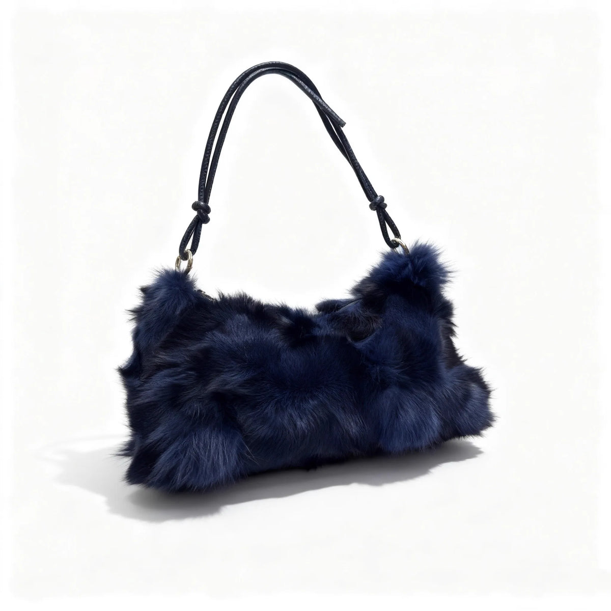 Luxury Faux Fur Color-Block Shoulder Bag – Plush Underarm Handbag with Sleek Leather Strap