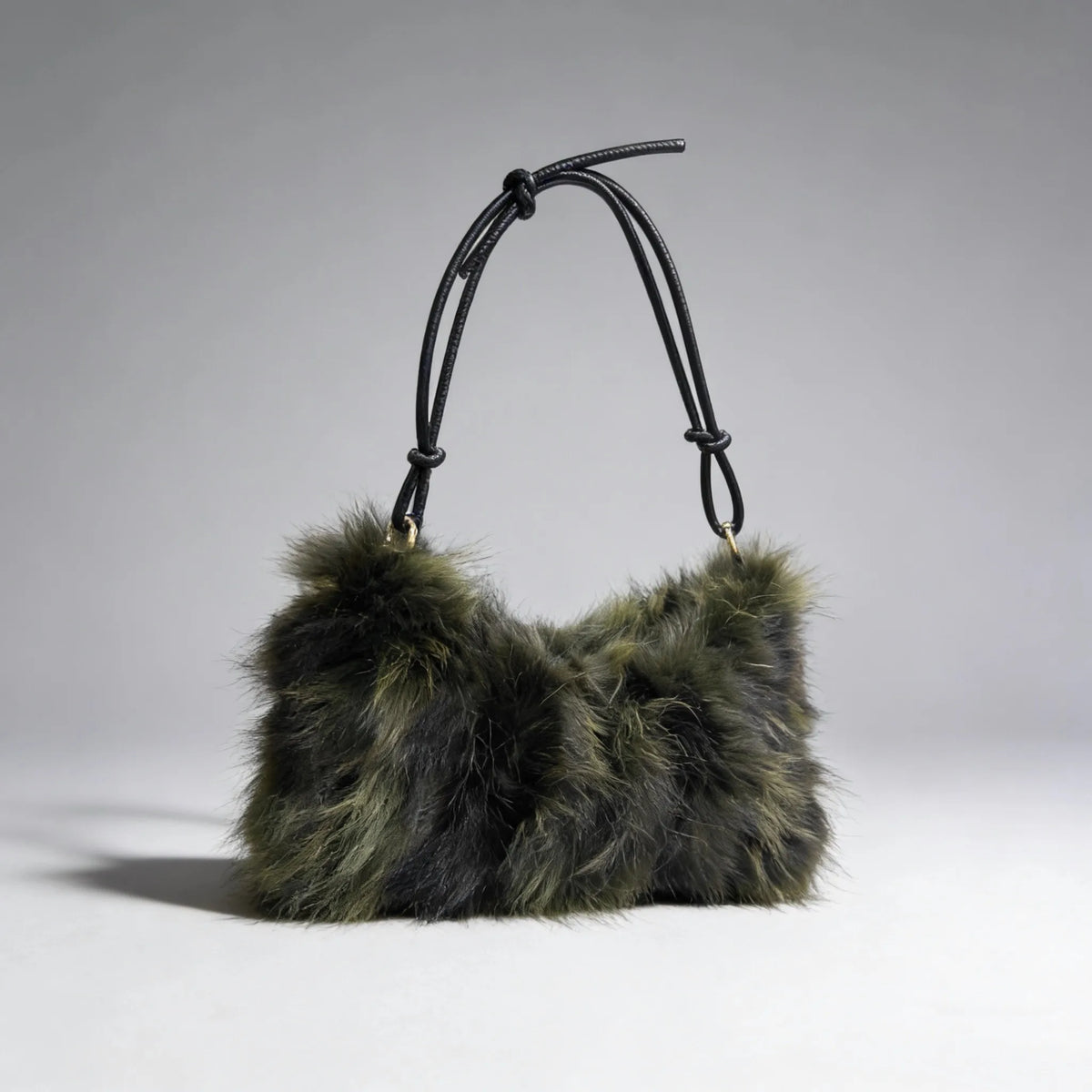 Luxury Faux Fur Color-Block Shoulder Bag – Plush Underarm Handbag with Sleek Leather Strap