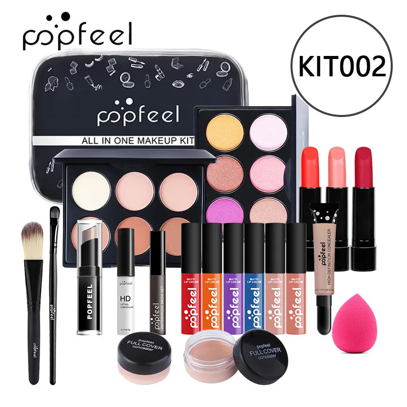 POPFEEEL All-In-One Professional Makeup Kit with Glitter Travel Case – Complete 35+ Piece Cosmetics & Brush Set for Beginners and Pros (KIT014)