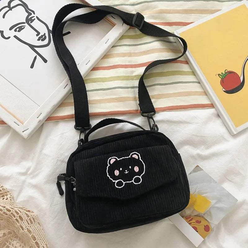 Vintage Corduroy Crossbody Bag Casual Multi-Pocket Shoulder Sling Messenger Bag for Women