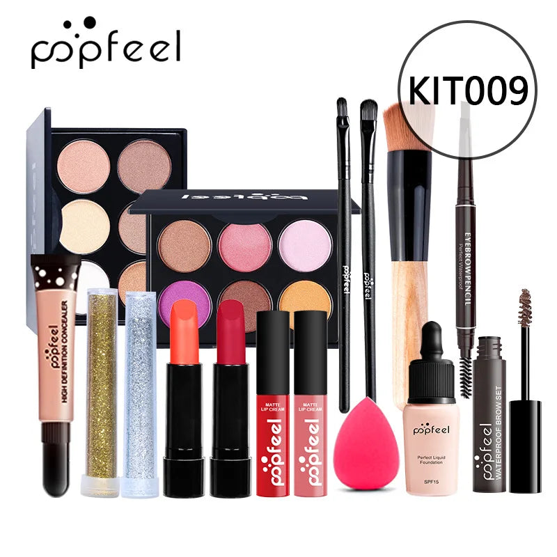 POPFEEEL All-In-One Professional Makeup Kit with Glitter Travel Case – Complete 35+ Piece Cosmetics & Brush Set for Beginners and Pros (KIT014)