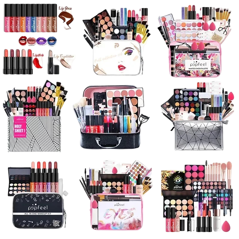 POPFEEEL All-In-One Professional Makeup Kit with Glitter Travel Case – Complete 35+ Piece Cosmetics & Brush Set for Beginners and Pros (KIT014)