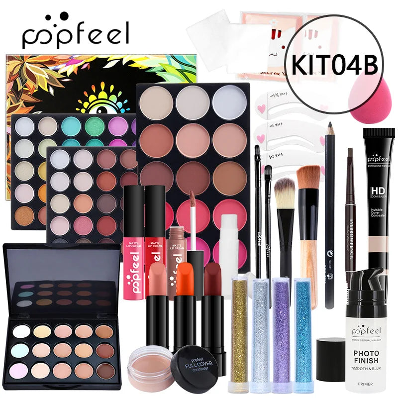 POPFEEEL All-In-One Professional Makeup Kit with Glitter Travel Case – Complete 35+ Piece Cosmetics & Brush Set for Beginners and Pros (KIT014)