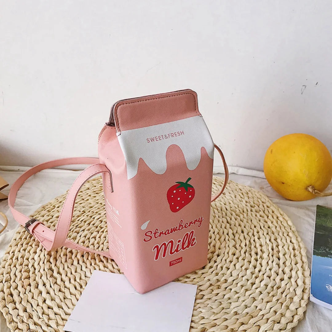 Product Title Kawaii Strawberry Milk Carton Crossbody Bag – Cute Harajuku Style PU Leather Shoulder Purse