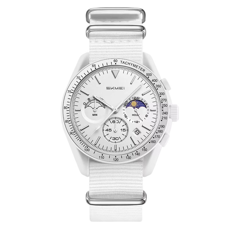 SKMEI Women's Sports Chronograph Watch with Pink NATO Nylon Strap & Moon Phase Dial