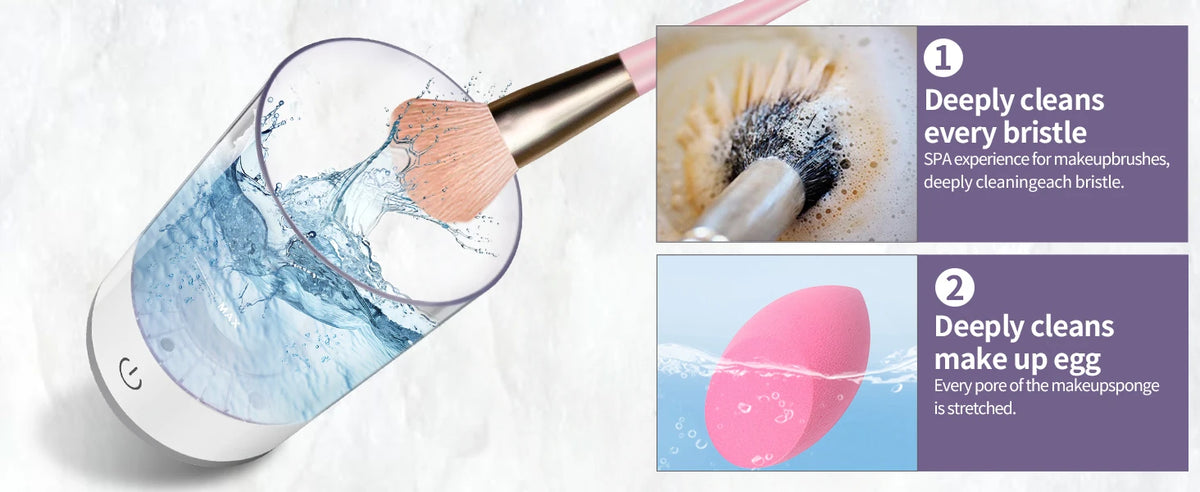 Electric Makeup Brush Cleaner & Dryer Machine – Automatic Sonic Vibration Cleaning Device with USB Charging & Multi-Brush Holder