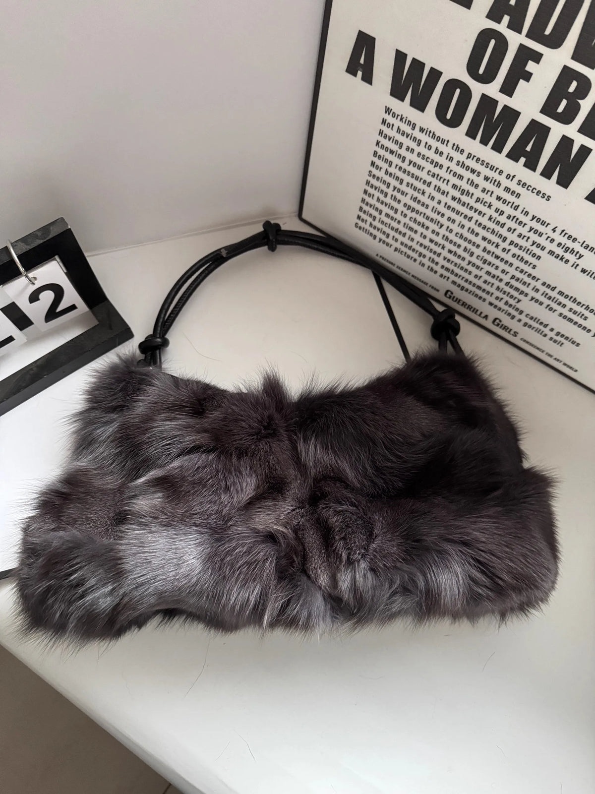 Luxury Faux Fur Color-Block Shoulder Bag – Plush Underarm Handbag with Sleek Leather Strap
