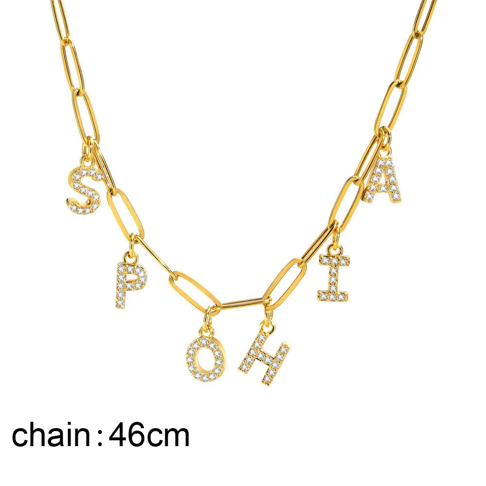 Crystal Initial Dangle Necklace – Personalized Rhinestone Alphabet Charm Choker