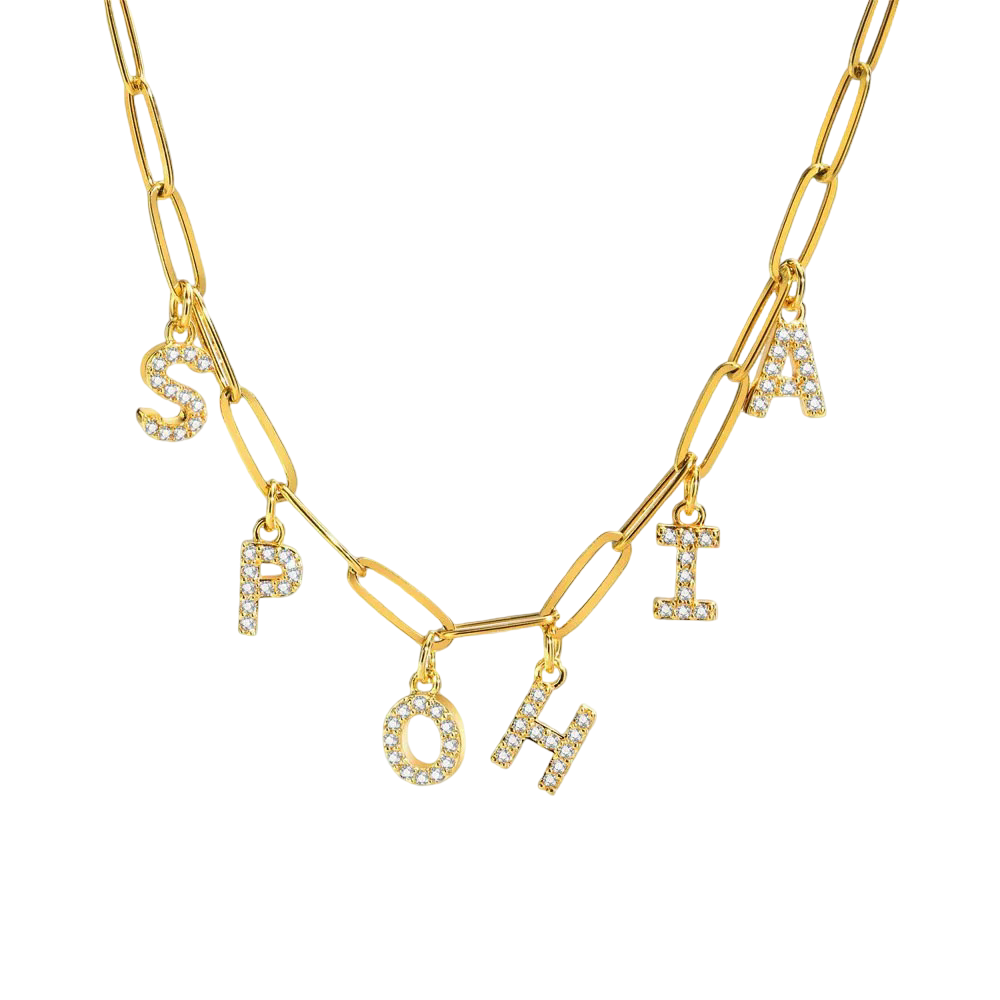 Crystal Initial Dangle Necklace – Personalized Rhinestone Alphabet Charm Choker