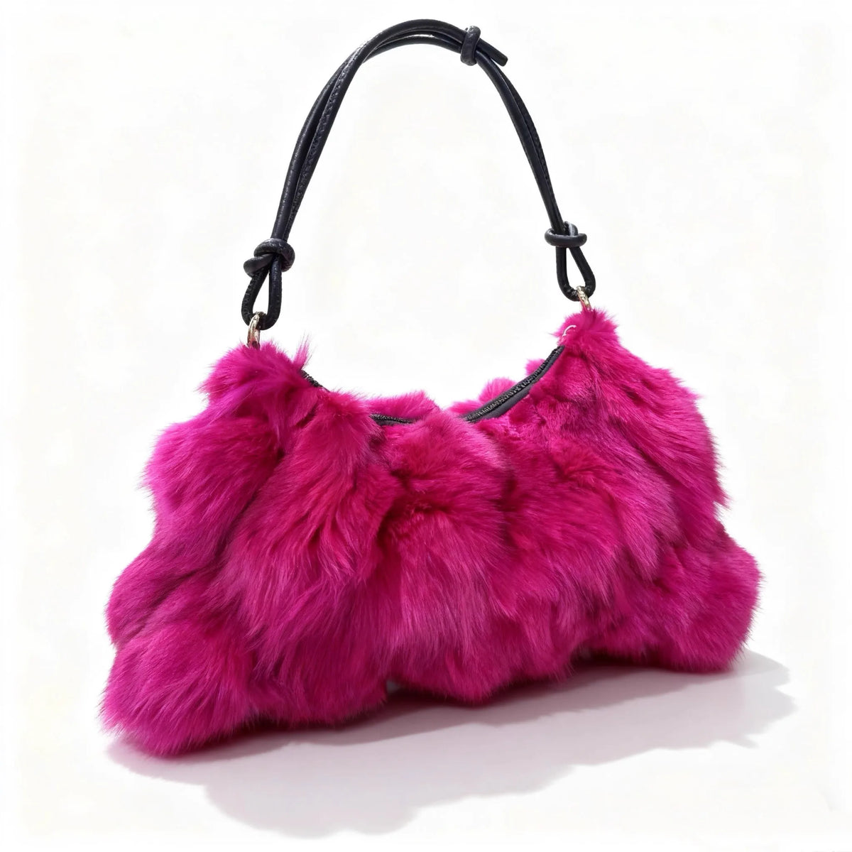 Luxury Faux Fur Color-Block Shoulder Bag – Plush Underarm Handbag with Sleek Leather Strap