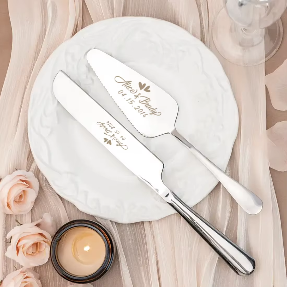 Personalized Wedding Cake Knife and Server Set
