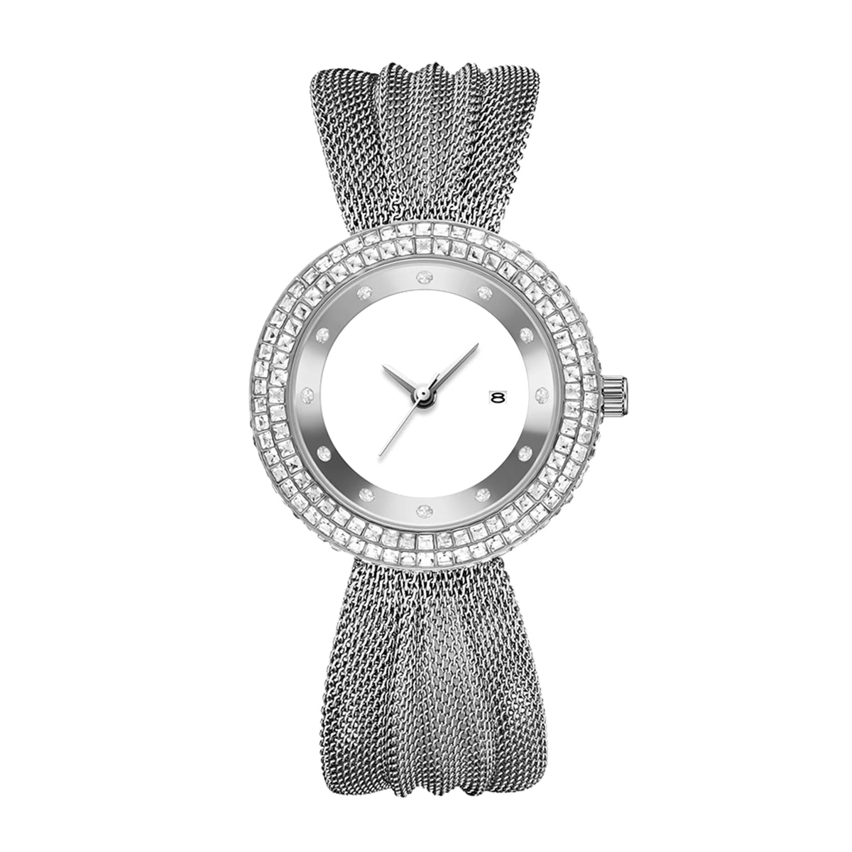 Personalized Diamond-Bezel Mesh Strap Women's Watch – Custom Photo Dial