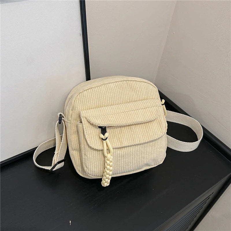 Vintage Corduroy Crossbody Bag Casual Multi-Pocket Shoulder Sling Messenger Bag for Women