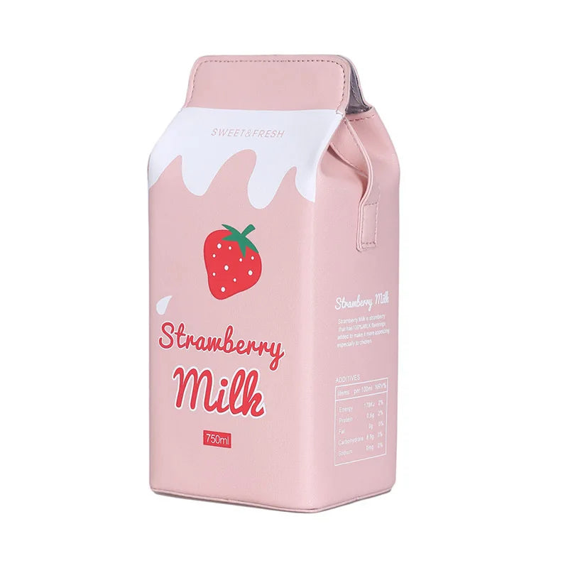 Product Title Kawaii Strawberry Milk Carton Crossbody Bag – Cute Harajuku Style PU Leather Shoulder Purse