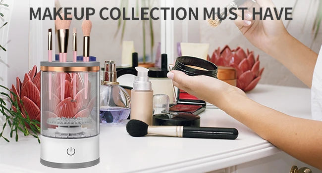 Electric Makeup Brush Cleaner & Dryer Machine – Automatic Sonic Vibration Cleaning Device with USB Charging & Multi-Brush Holder