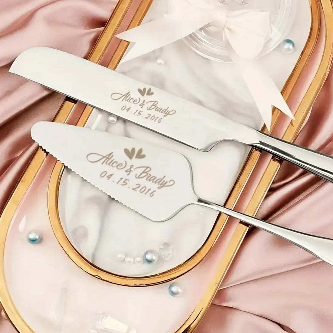 Personalized Wedding Cake Knife and Server Set