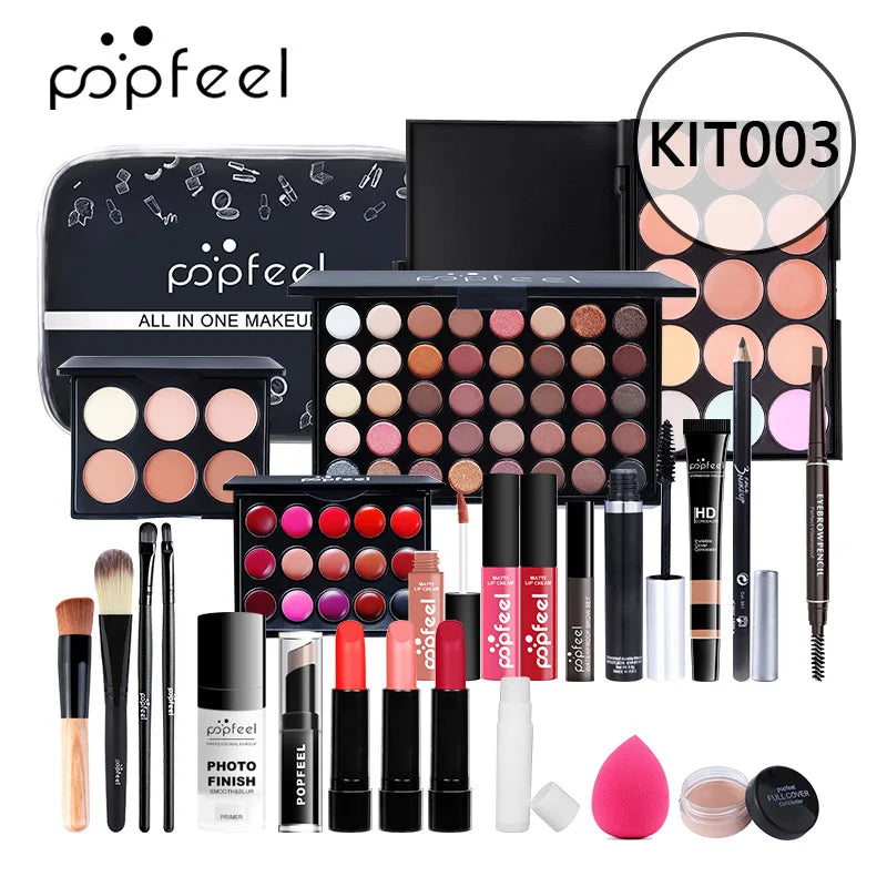 POPFEEEL All-In-One Professional Makeup Kit with Glitter Travel Case – Complete 35+ Piece Cosmetics & Brush Set for Beginners and Pros (KIT014)