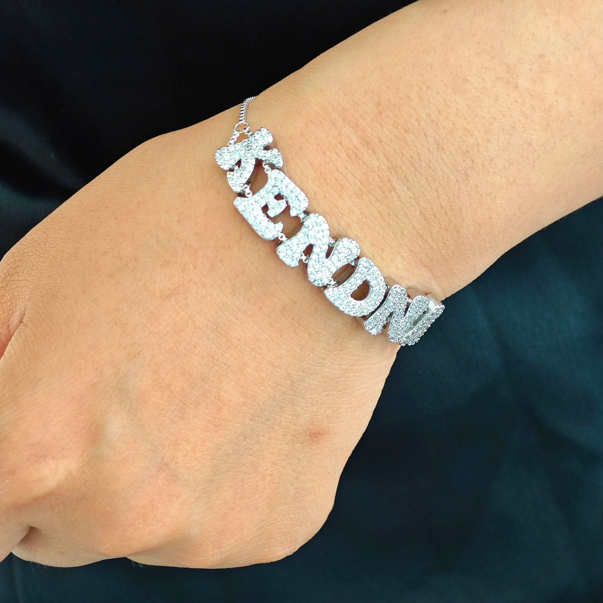 Custom Ice Out Nameplate Bolo Bracelet – Personalized Crystal Iced Name Bracelet for Women