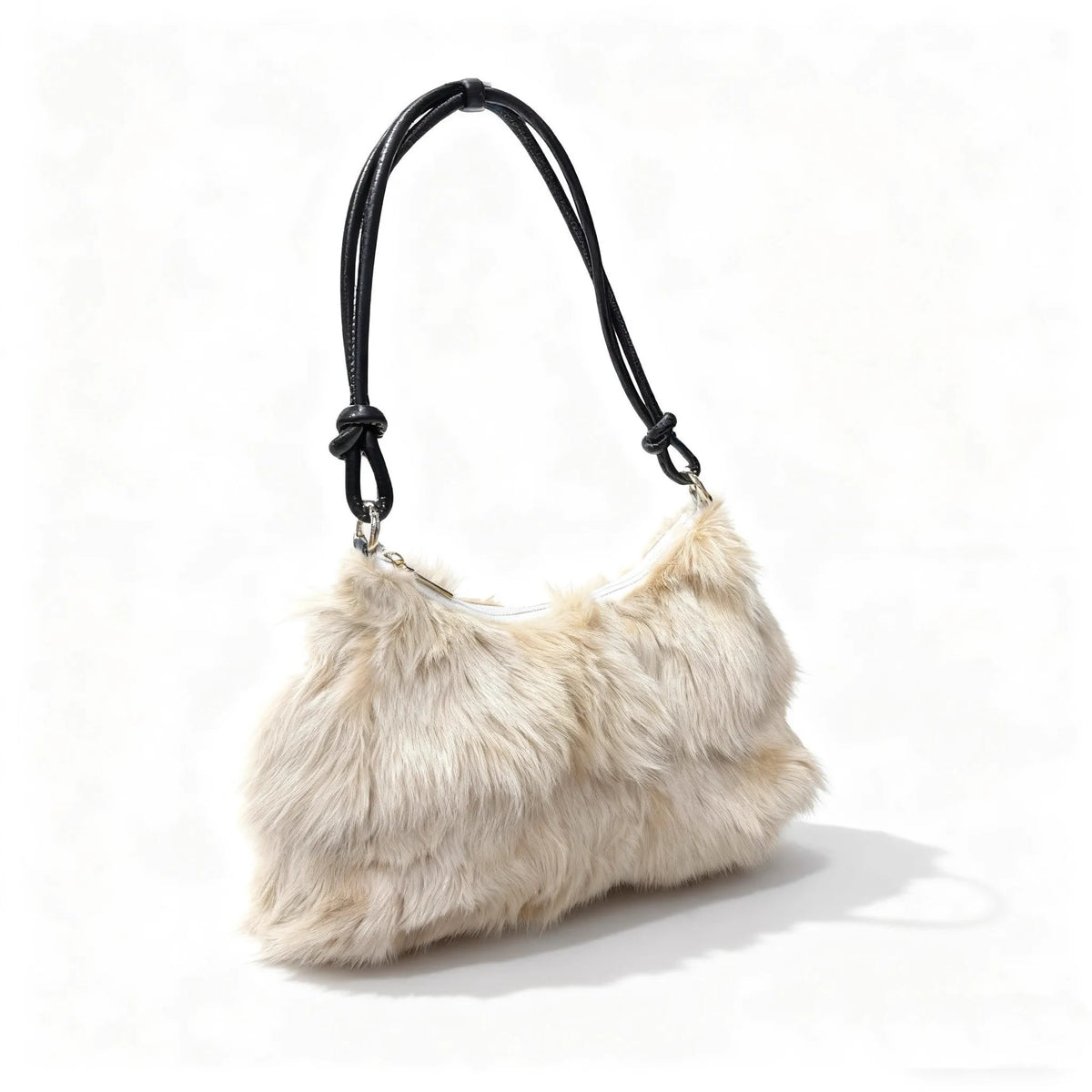 Luxury Faux Fur Color-Block Shoulder Bag – Plush Underarm Handbag with Sleek Leather Strap