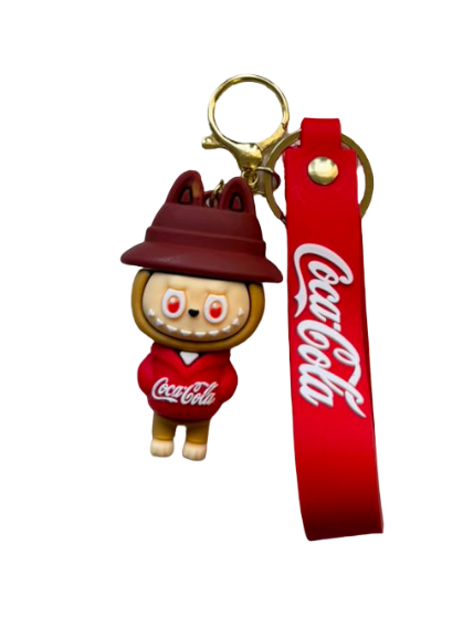 Collectible 3D Coca-Cola Anime Figure Keychain with Wrist Strap