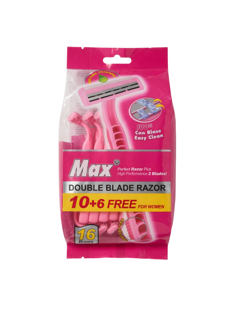 Max Double Blade Disposable Razors for Women – 16 Pack (10 + 6 Free Value Bundle)