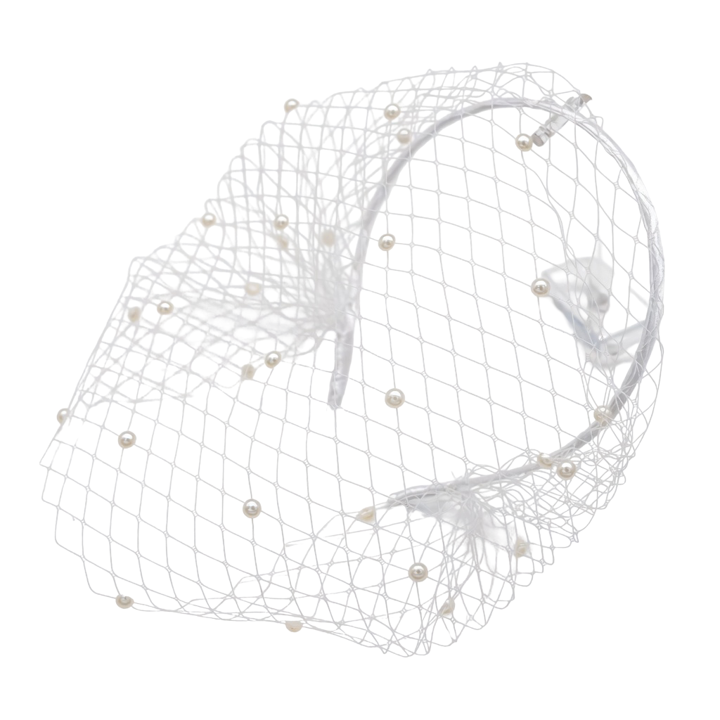 Elegant Pearl Embellished Birdcage Veil Headband - Bridal Fascinator