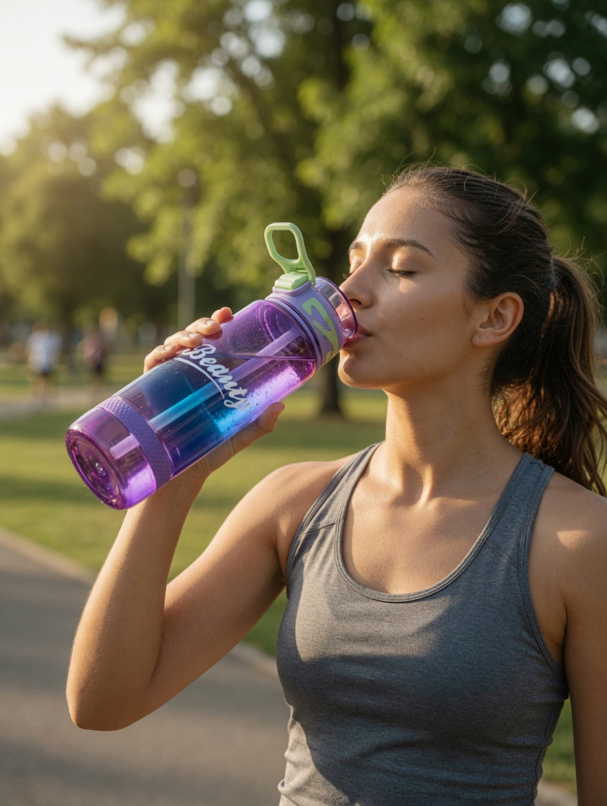 Gradient Motivational Water Bottle with Straw & Volume Markers