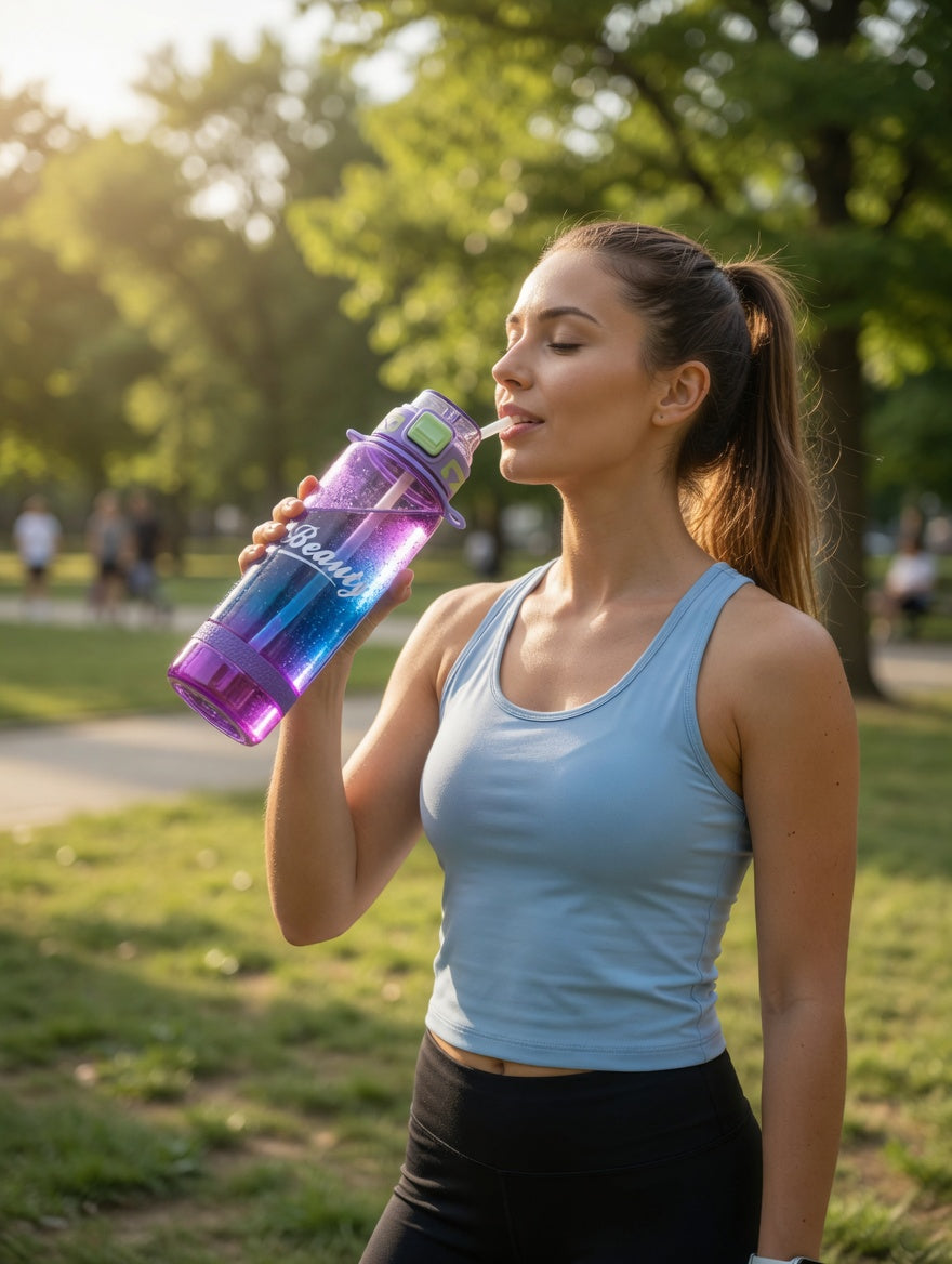 Gradient Motivational Water Bottle with Straw & Volume Markers