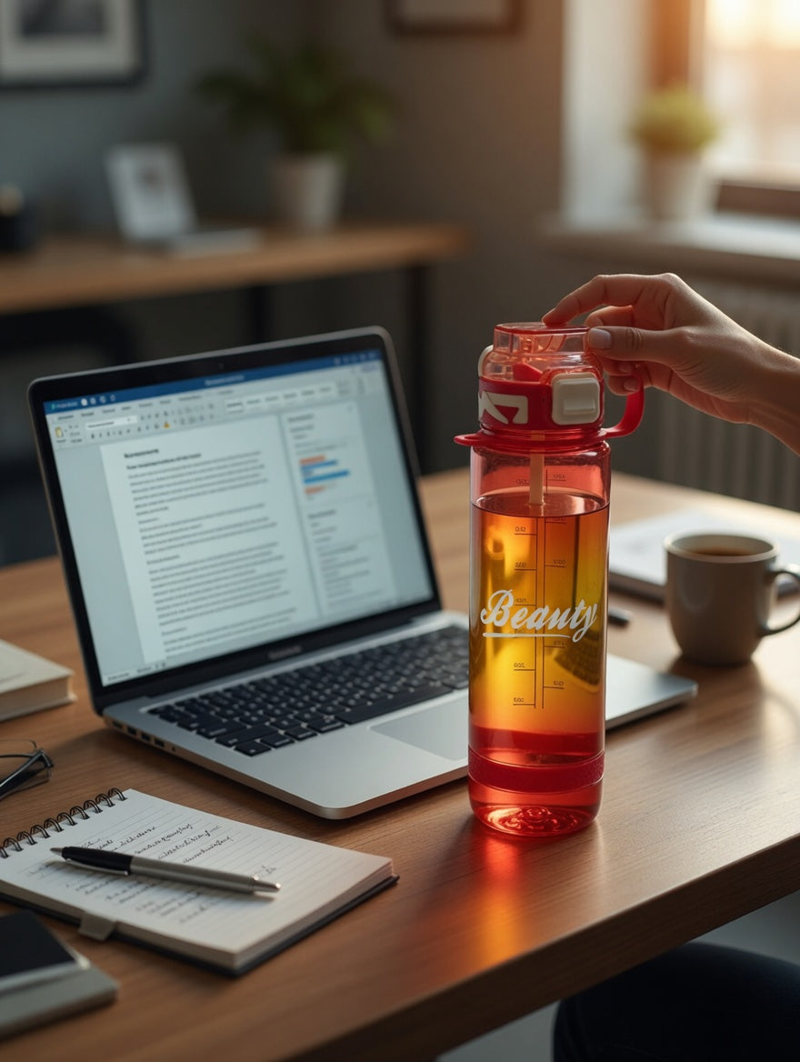 Gradient Motivational Water Bottle with Straw & Volume Markers