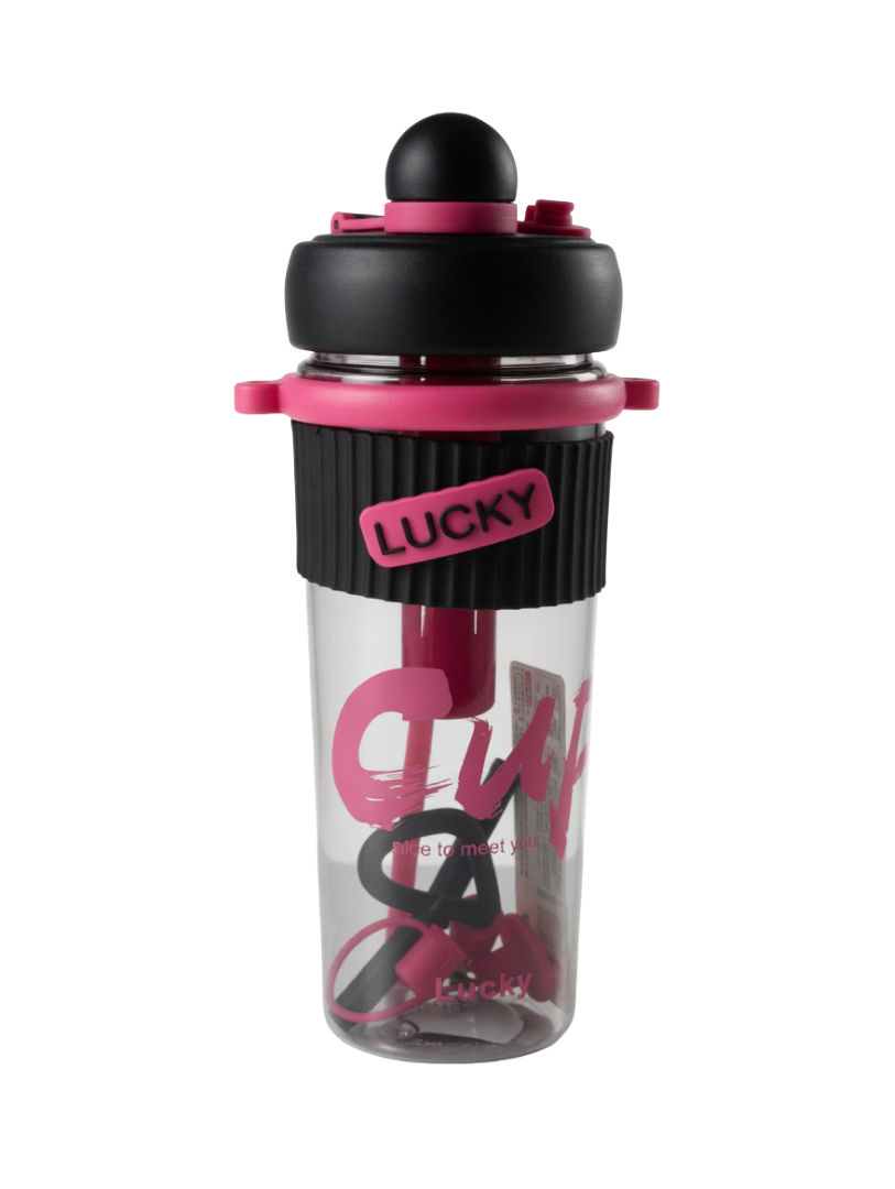 LUCKY Dual-Lid Sports Water Bottle with Silicone Grip & Internal Straw