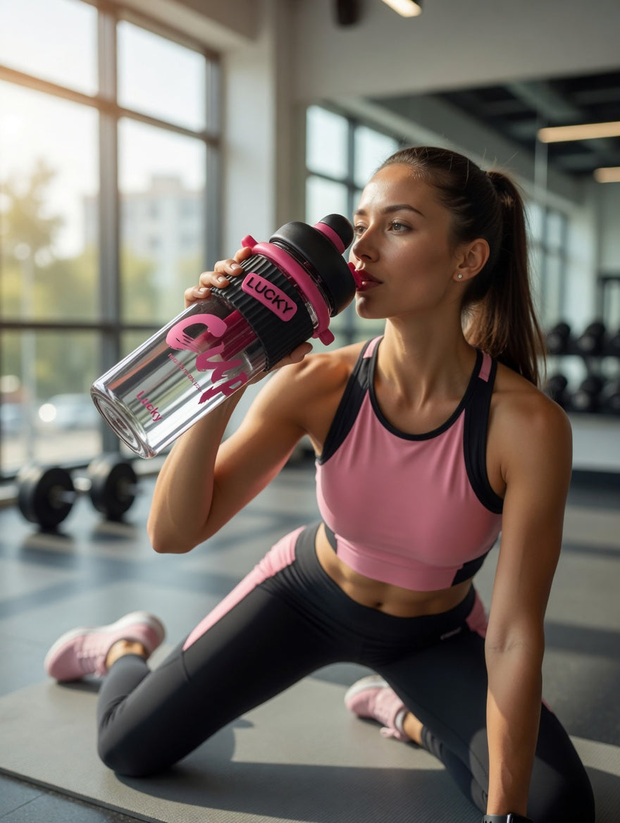 LUCKY Dual-Lid Sports Water Bottle with Silicone Grip & Internal Straw