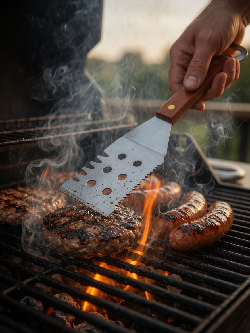 Premium 2-Piece Stainless Steel BBQ Grill Utensil Set with Wooden Handles