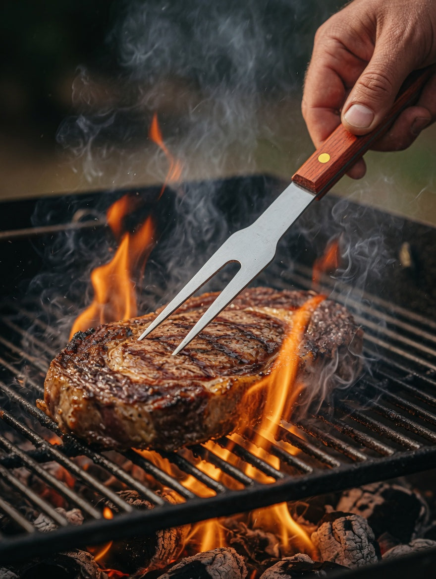 Premium 2-Piece Stainless Steel BBQ Grill Utensil Set with Wooden Handles