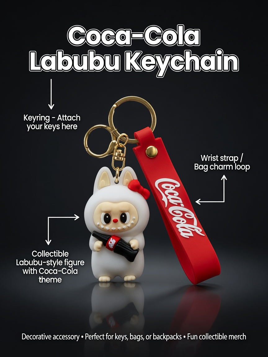 Cute Cartoon Bunny Coca-Cola Keychain with Wrist Strap